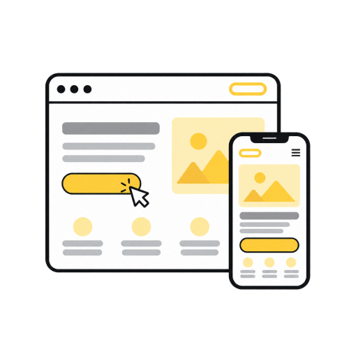 Página web adaptada a ordenador y móvil con botones de contacto.