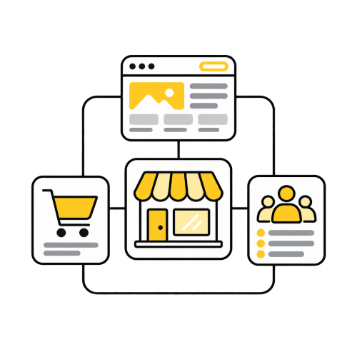 Negocio conectado a herramientas de página web, tienda online y gestión de clientes.