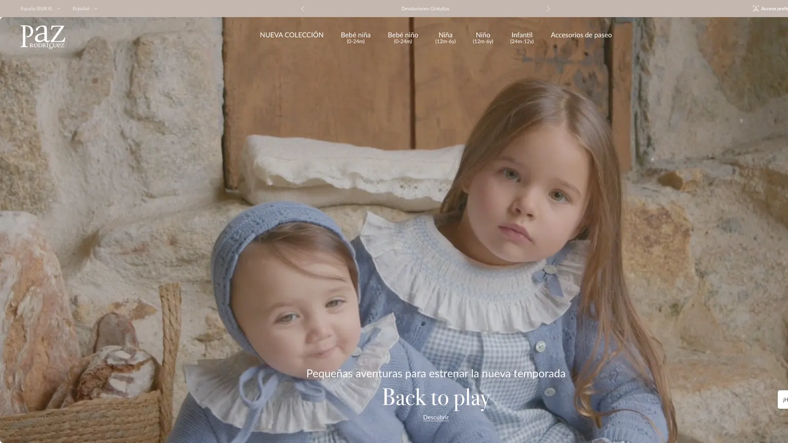 Vista de la tienda online de Paz Rodríguez en Shopify