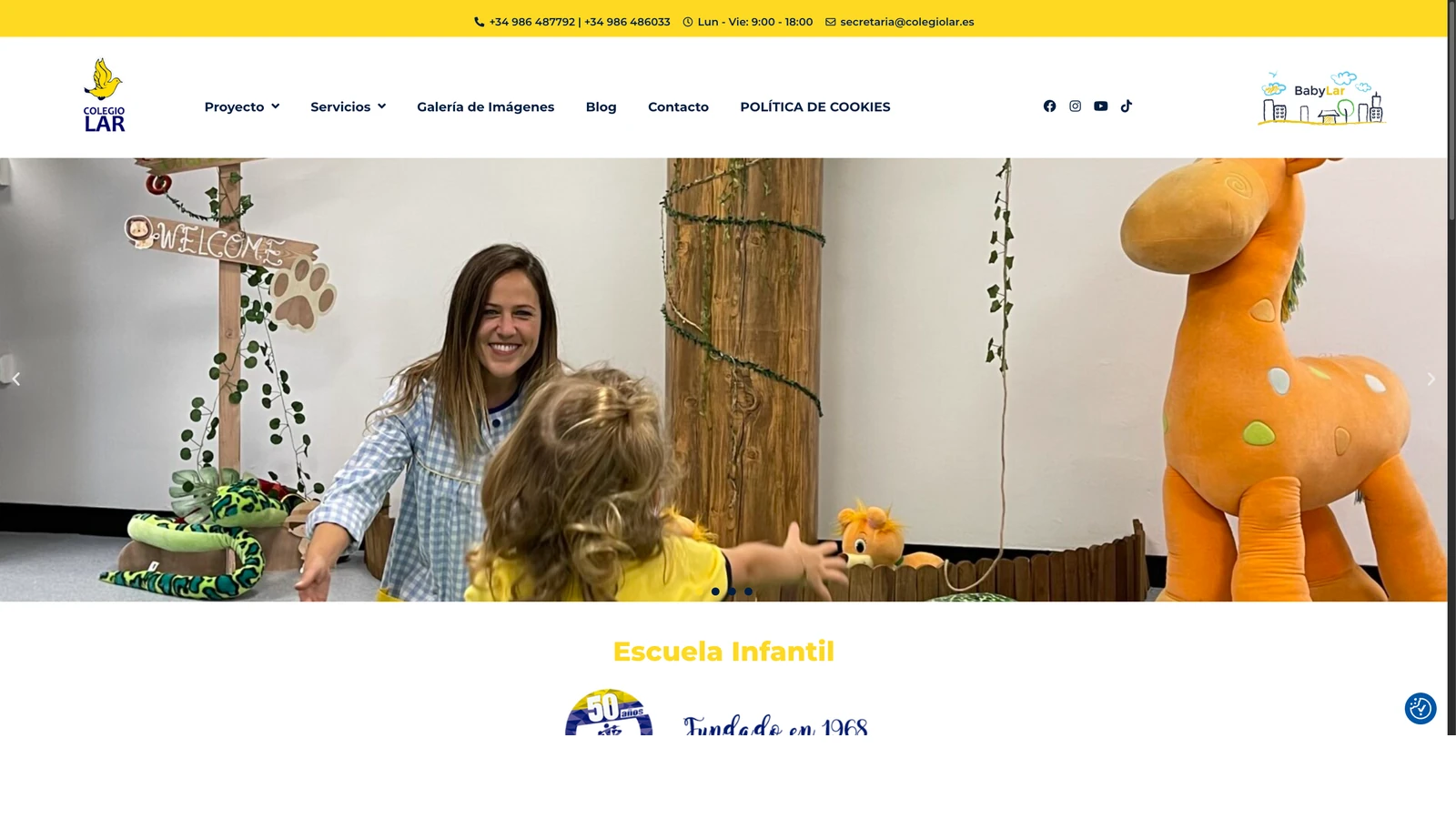 Portada de la web de BabyLar, la escuela infantil del Colegio Lar