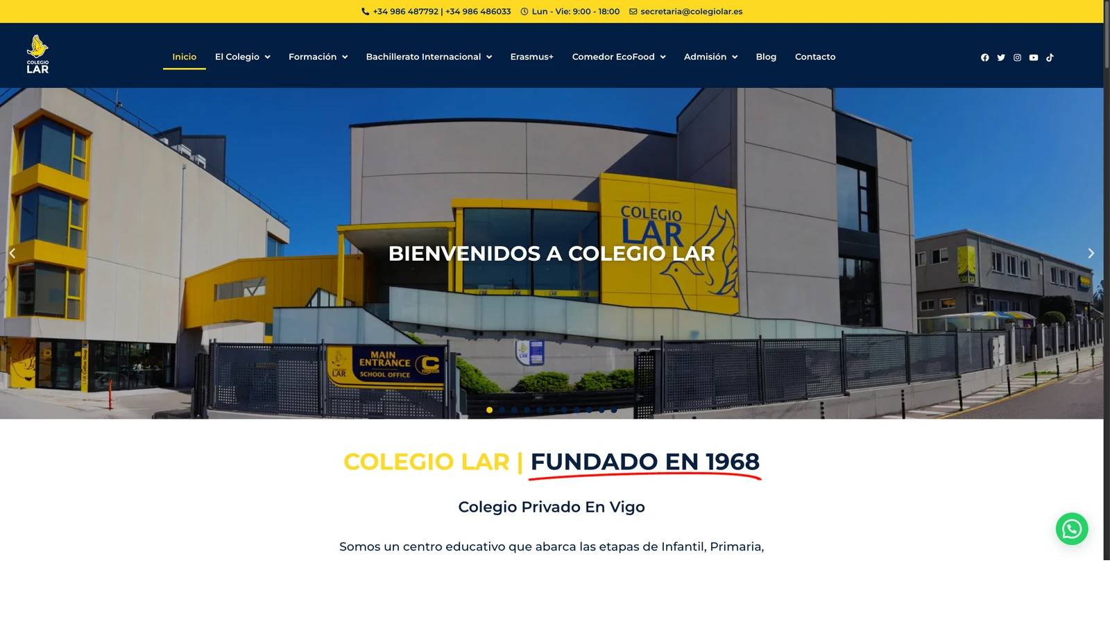 Portada de la web del Colegio Lar tras el rediseño